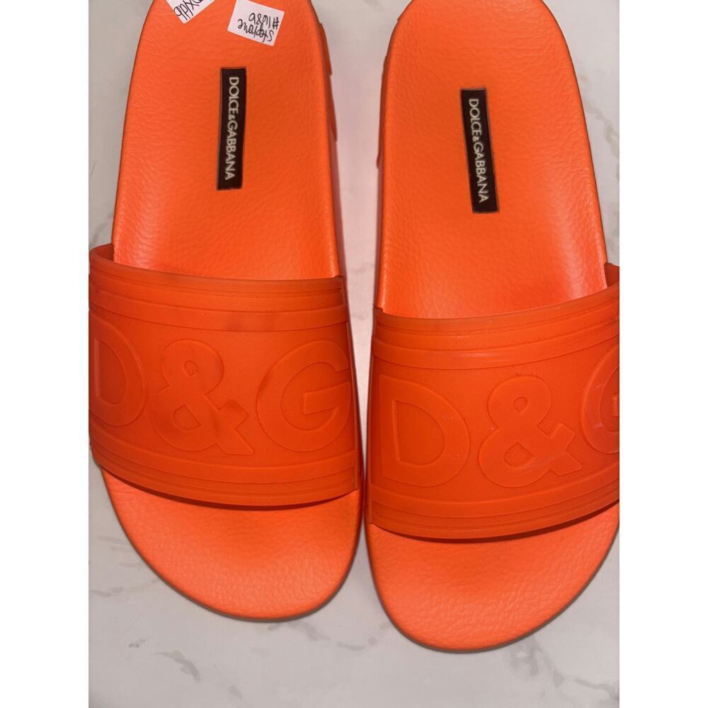 Dolce & Gabbana Logo Embossed Slides in Bright Orange